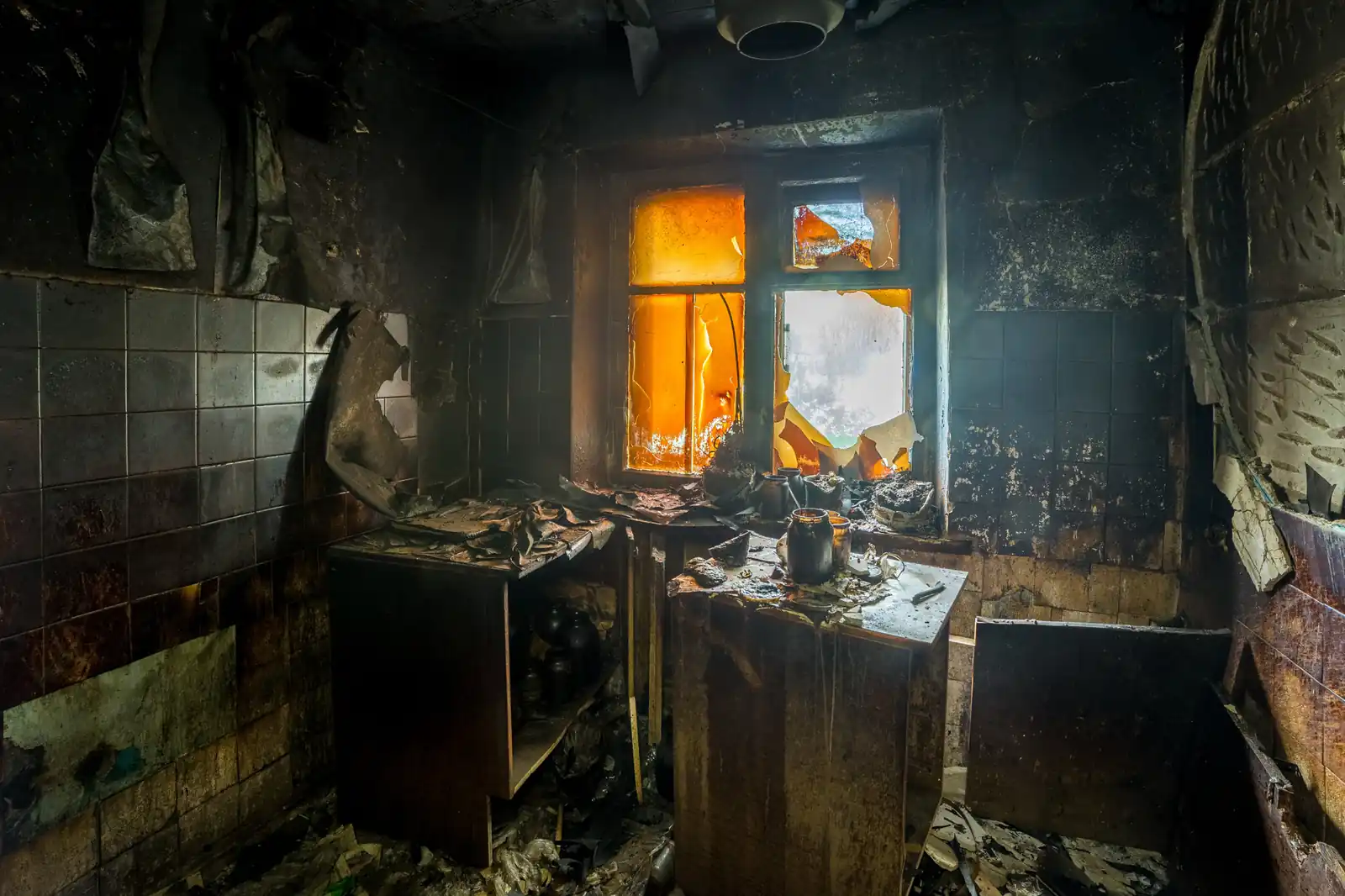 Fire damage restoration crew responding to a house fire in Montebello, CA